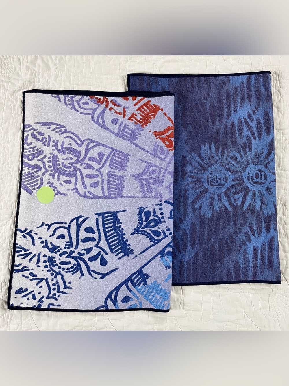 x2 Manduka Yogitoes Skidless Hot Yoga Mat Towels Chakra Print Blue Tie Dye 24x71